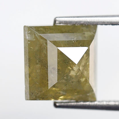 4.04 Ct Square Cut Rustic Diamond, 11.10x11.50 mm Natural Dark Green Loose Diamond