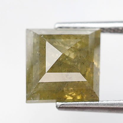 4.04 Ct Square Cut Rustic Diamond, 11.10x11.50 mm Natural Dark Green Loose Diamond