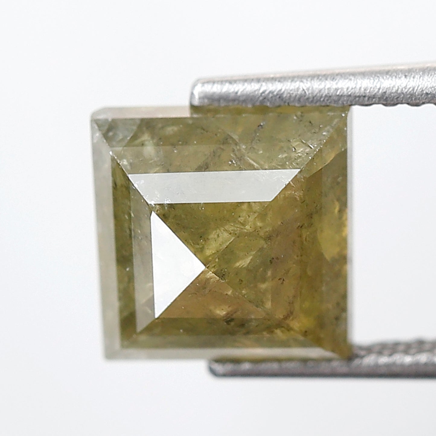 4.04 Ct Square Cut Rustic Diamond, 11.10x11.50 mm Natural Dark Green Loose Diamond