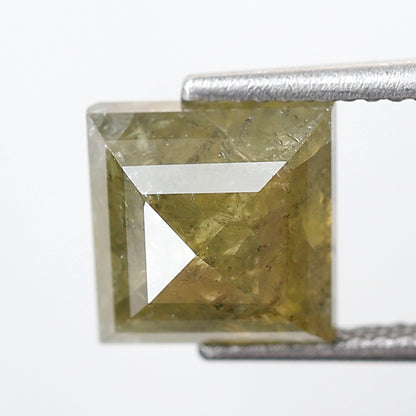 4.04 Ct Square Cut Rustic Diamond, 11.10x11.50 mm Natural Dark Green Loose Diamond