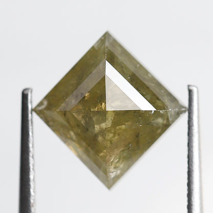 4.04 Ct Square Cut Rustic Diamond, 11.10x11.50 mm Natural Dark Green Loose Diamond