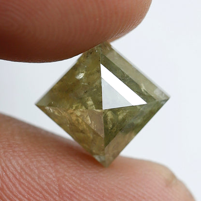 4.04 Ct Square Cut Rustic Diamond, 11.10x11.50 mm Natural Dark Green Loose Diamond