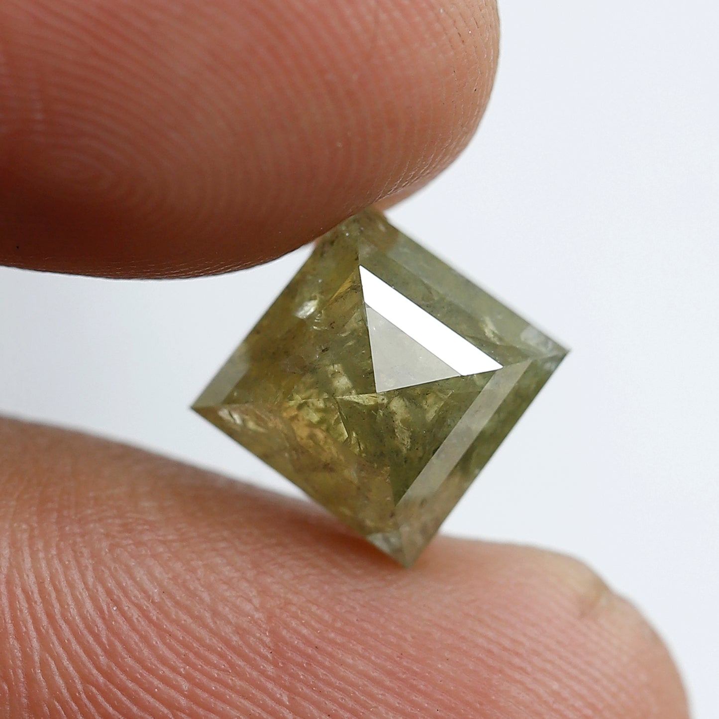 4.04 Ct Square Cut Rustic Diamond, 11.10x11.50 mm Natural Dark Green Loose Diamond