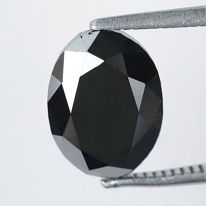 3.57 CT Oval cut Loose Diamond, 10.5 mm Natural Treated Black Conflict Free Diamond For Engagement Ring