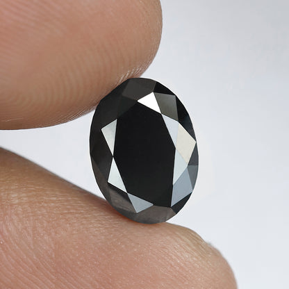 3.57 CT Oval cut Loose Diamond, 10.5 mm Natural Treated Black Conflict Free Diamond For Engagement Ring