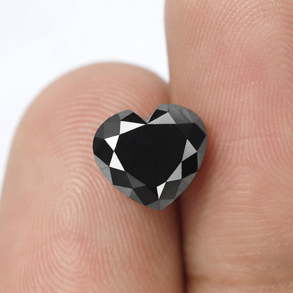 3.35 Ct Heart Cut Black Loose Diamond | Natural Treated Conflict Free Diamond | Proposal Ring Stone 8mm