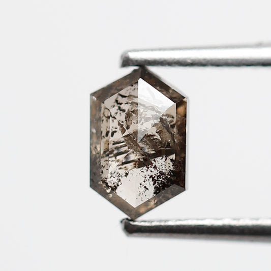 0.74 CT Hexagon Shape Salt and Pepper Diamond, 6.70 x 4.30 mm Natural Conflict Free Loose Diamond for Engagement Ring