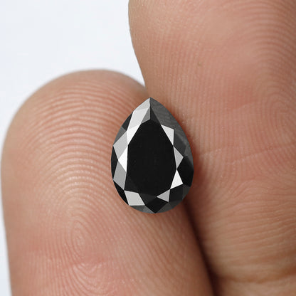 1.37 CT Pear Shape Natural Treated Black Diamond, 8.90 x 6.30 mm Earth Mined Loose Diamond For Women Jewelry