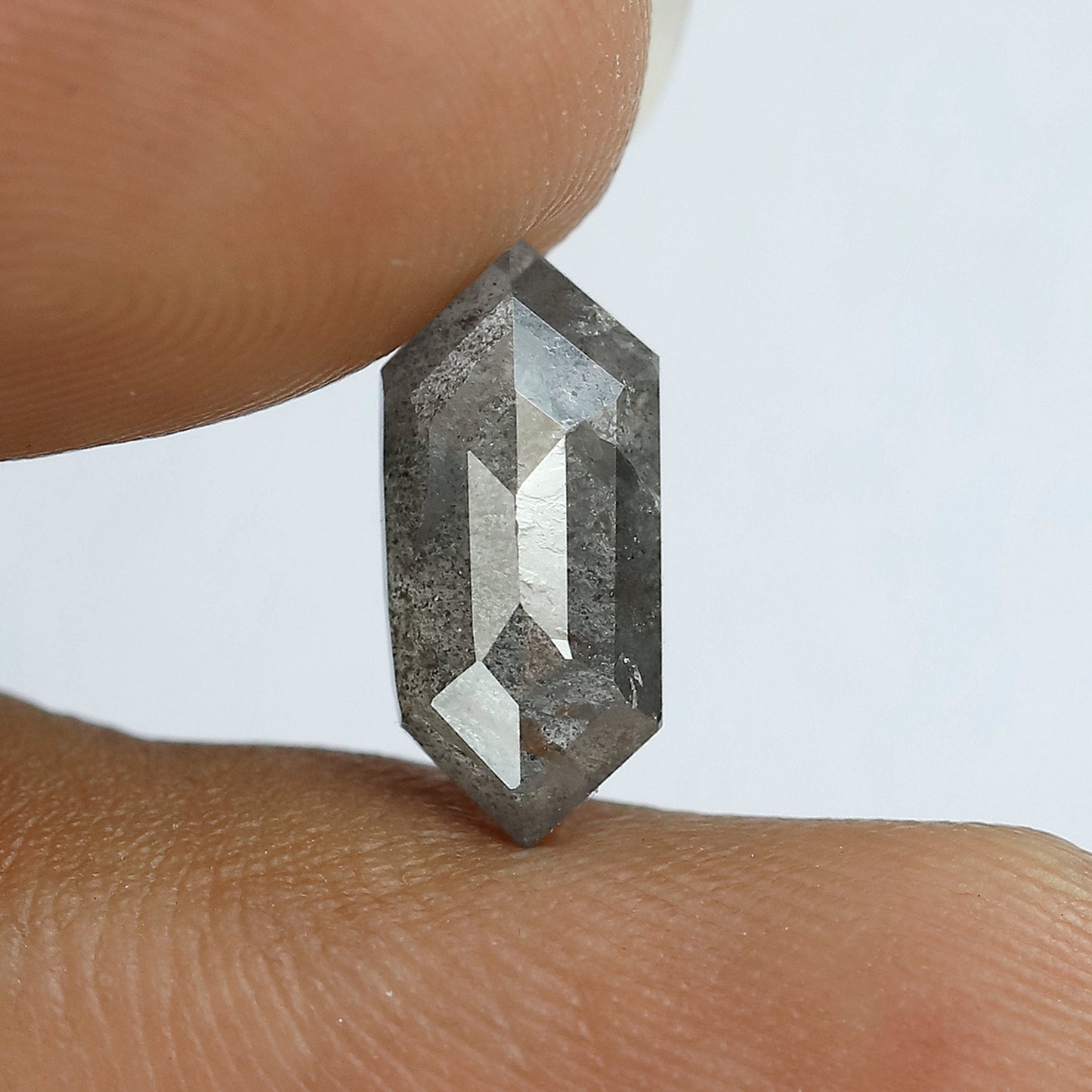 2.08 CT Elongated hexagon shape diamond 12 MM gray-black color salt and pepper natural loose diamond for making jewelry
