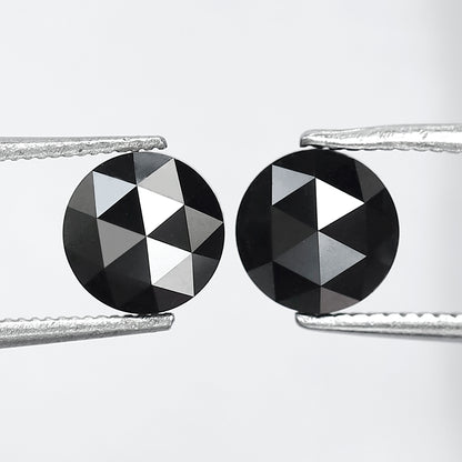 1.77 Carat Round Shape Black Diamond Pair | Conflict Free Natural Loose Diamonds for Custom Earrings