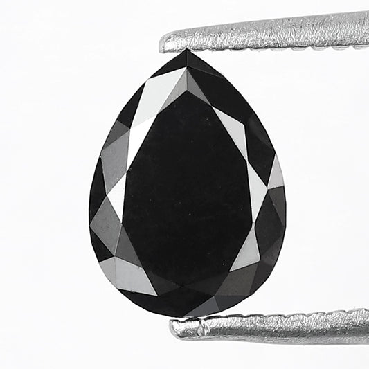 1.22 CT Pear Shape Loose Black Diamond, 8.30 mm Natural Treated Conflict Free Diamond For Wedding Ring and Engagement Ring