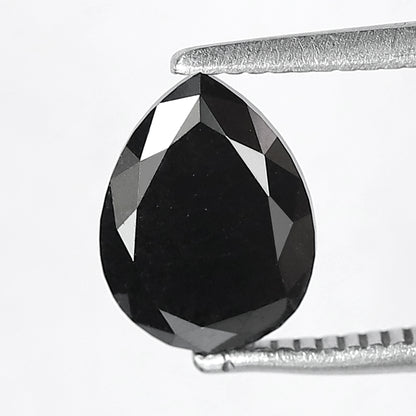 1.22 CT Pear Shape Loose Black Diamond, 8.30 mm Natural Treated Conflict Free Diamond For Wedding Ring and Engagement Ring