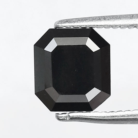 1.61 CT Emerald cut Loose Conflict Free Diamond, 6.70 x 6.10 mm Natural Treated Black Diamond For Promise Ring