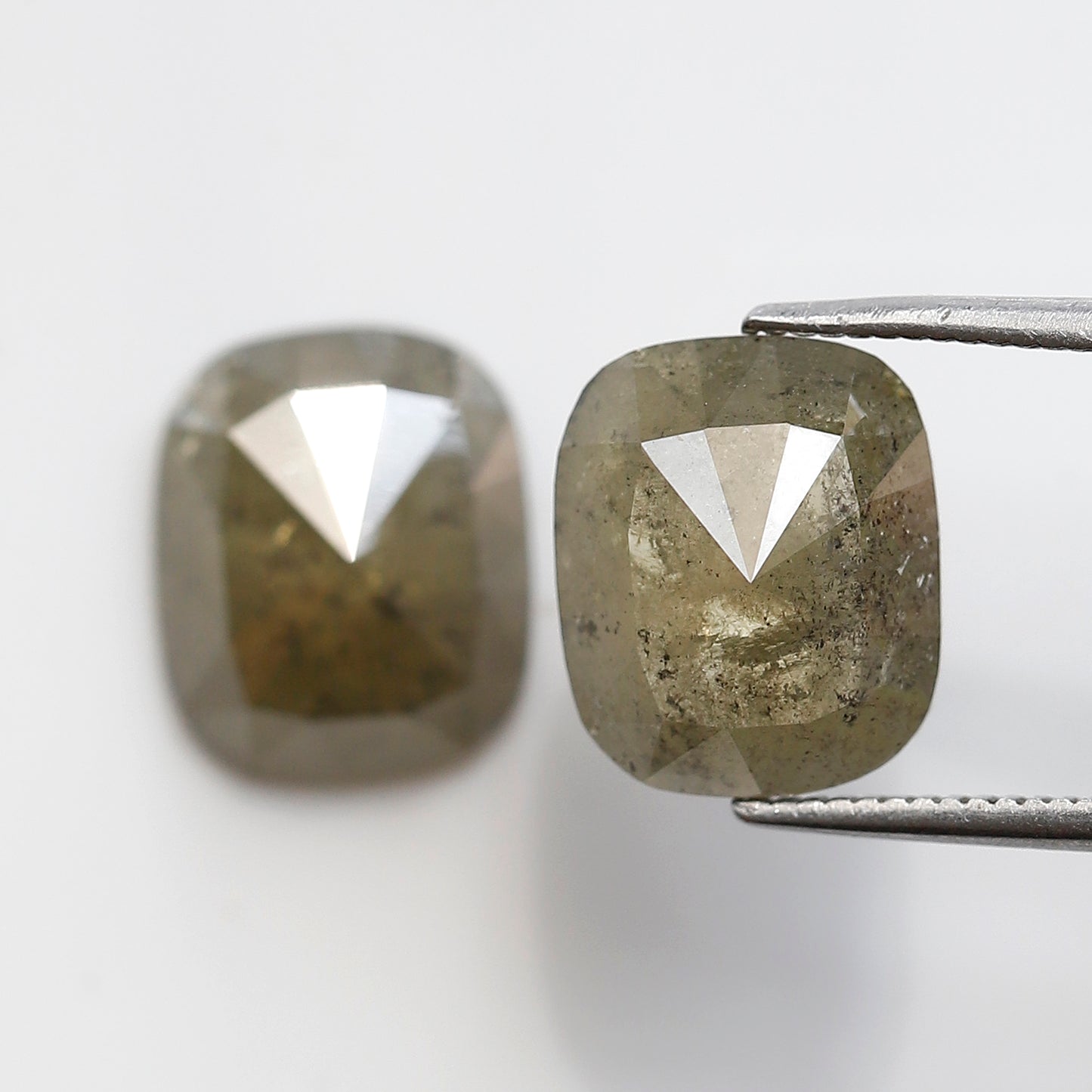 5.98 Ct Emerald Cut Diamond Pair, Greenish Gray Rustic Diamonds, Natural Conflict Free Loose Diamonds for Earrings