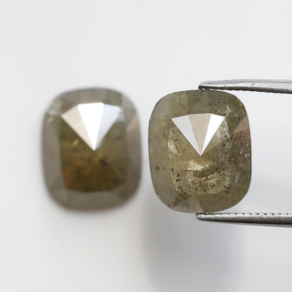 5.98 Ct Emerald Cut Diamond Pair, Greenish Gray Rustic Diamonds, Natural Conflict Free Loose Diamonds for Earrings