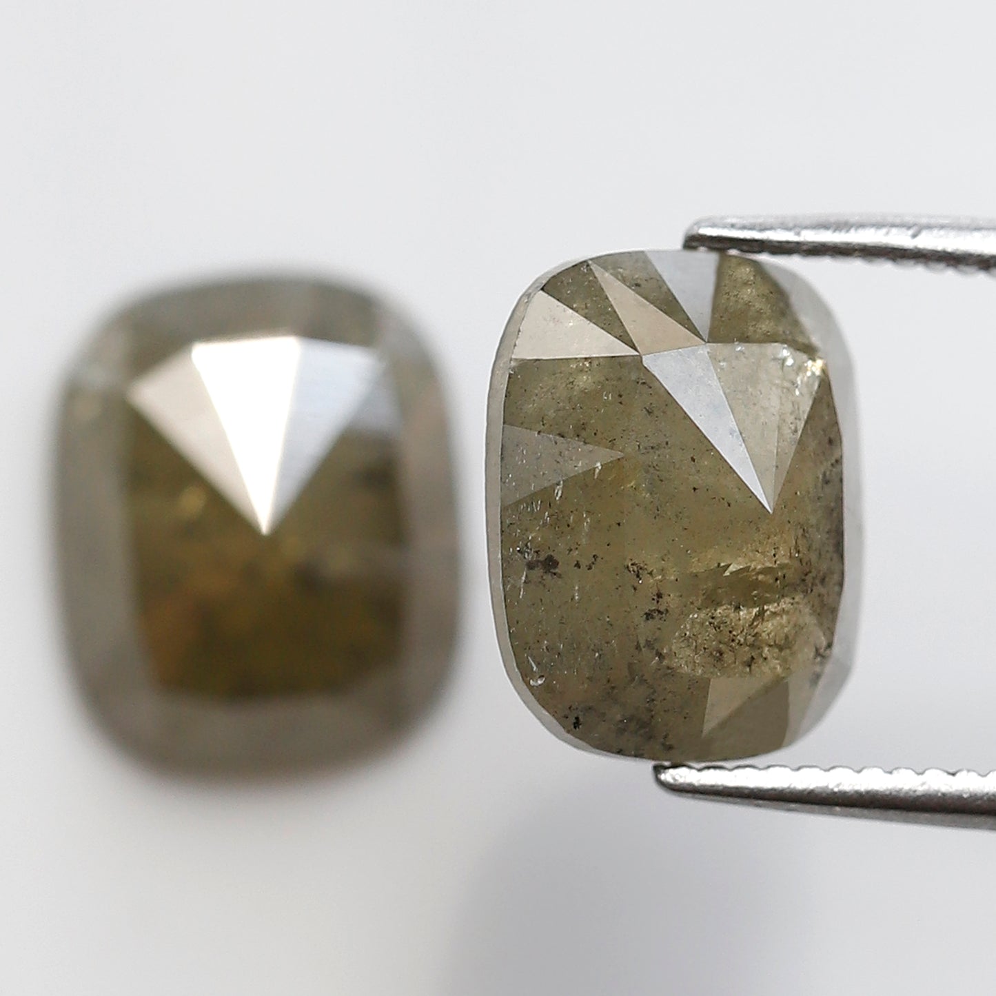 5.98 Ct Emerald Cut Diamond Pair, Greenish Gray Rustic Diamonds, Natural Conflict Free Loose Diamonds for Earrings