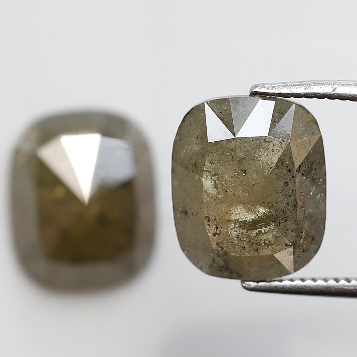 5.98 Ct Emerald Cut Diamond Pair, Greenish Gray Rustic Diamonds, Natural Conflict Free Loose Diamonds for Earrings