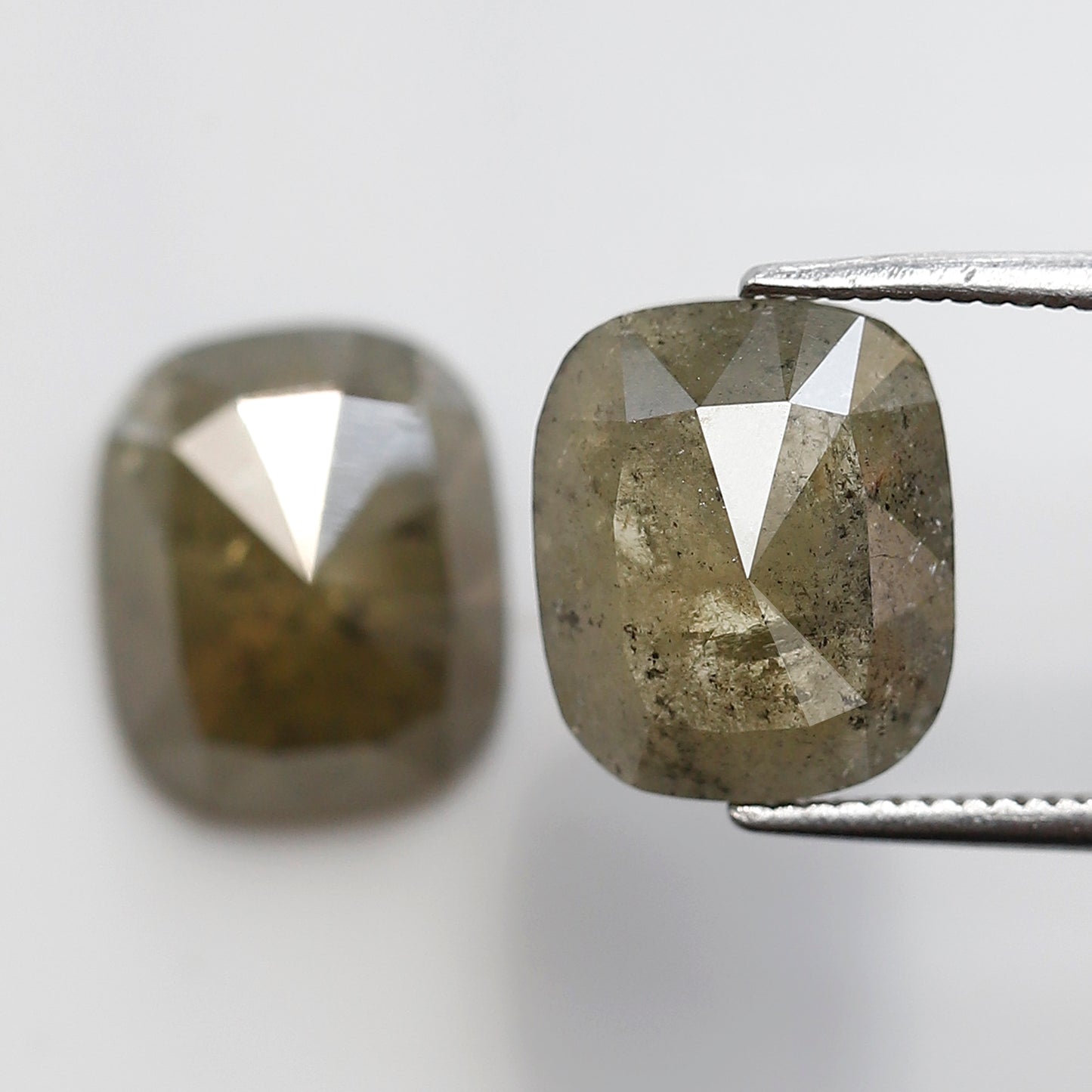 5.98 Ct Emerald Cut Diamond Pair, Greenish Gray Rustic Diamonds, Natural Conflict Free Loose Diamonds for Earrings