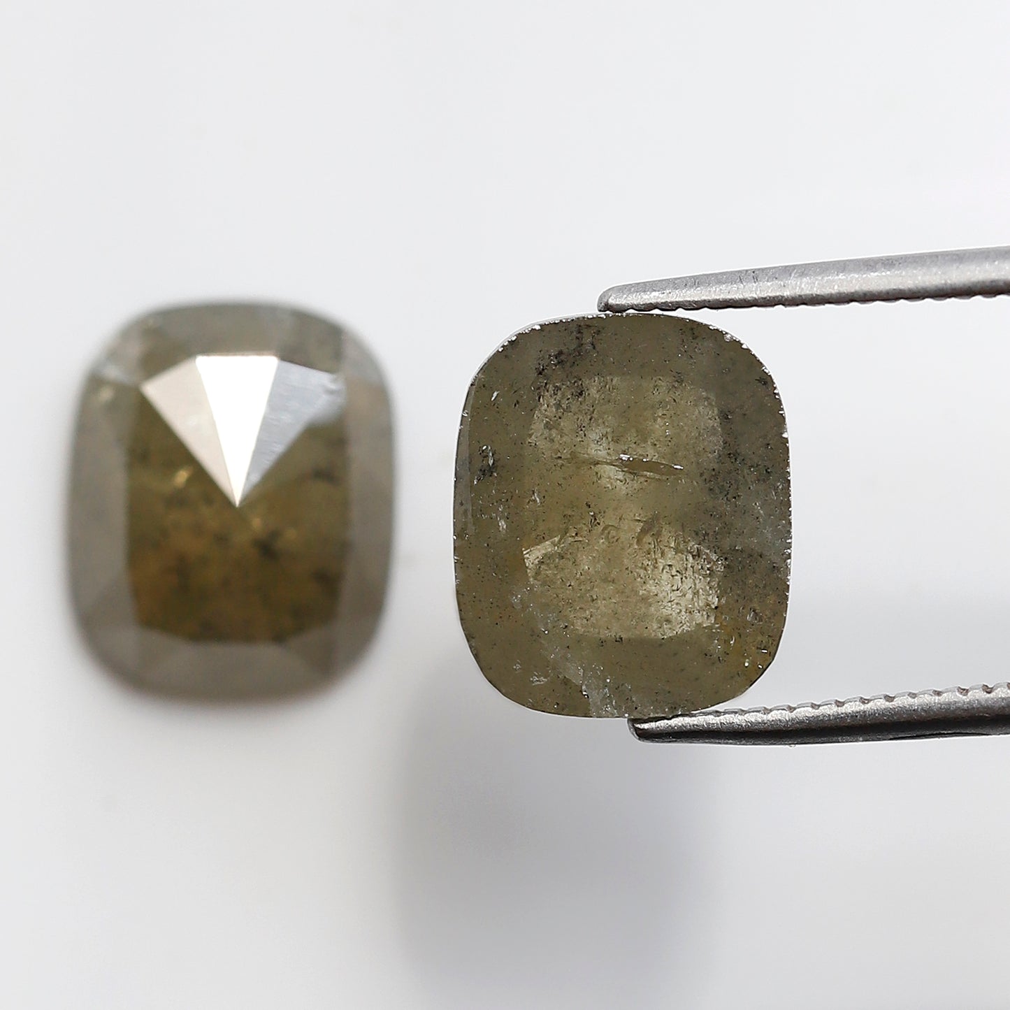 5.98 Ct Emerald Cut Diamond Pair, Greenish Gray Rustic Diamonds, Natural Conflict Free Loose Diamonds for Earrings