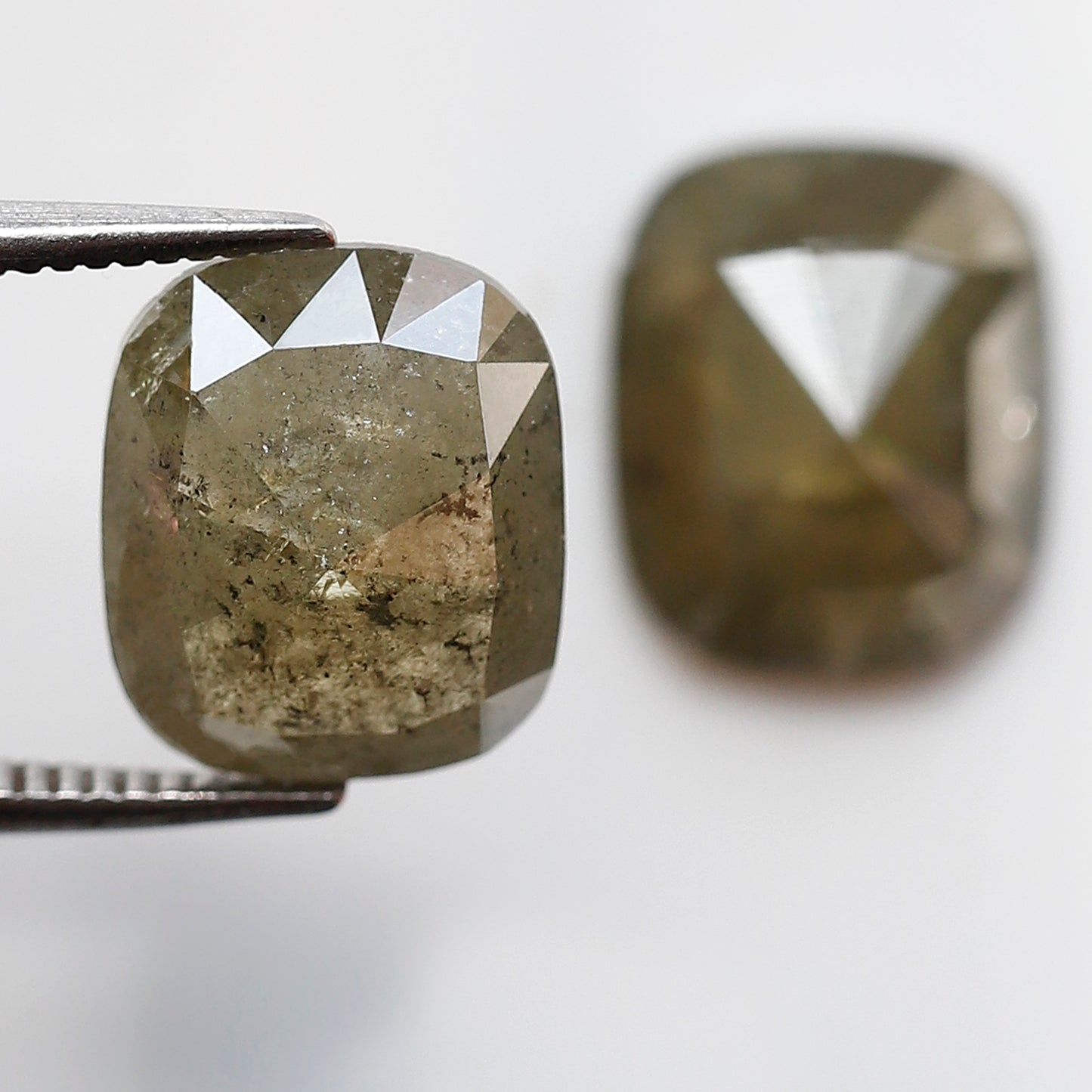 5.98 Ct Emerald Cut Diamond Pair, Greenish Gray Rustic Diamonds, Natural Conflict Free Loose Diamonds for Earrings