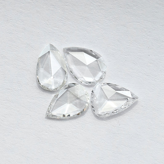0.91 CT Pear Shape Rose Cut Diamonds Set of 4 | Natural Loose Ethical Diamonds 6x4 MM for Jewelry Making
