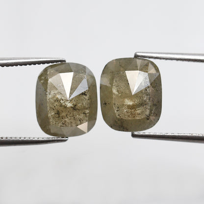 5.98 Ct Emerald Cut Diamond Pair, Greenish Gray Rustic Diamonds, Natural Conflict Free Loose Diamonds for Earrings