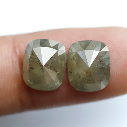 5.98 Ct Emerald Cut Diamond Pair, Greenish Gray Rustic Diamonds, Natural Conflict Free Loose Diamonds for Earrings
