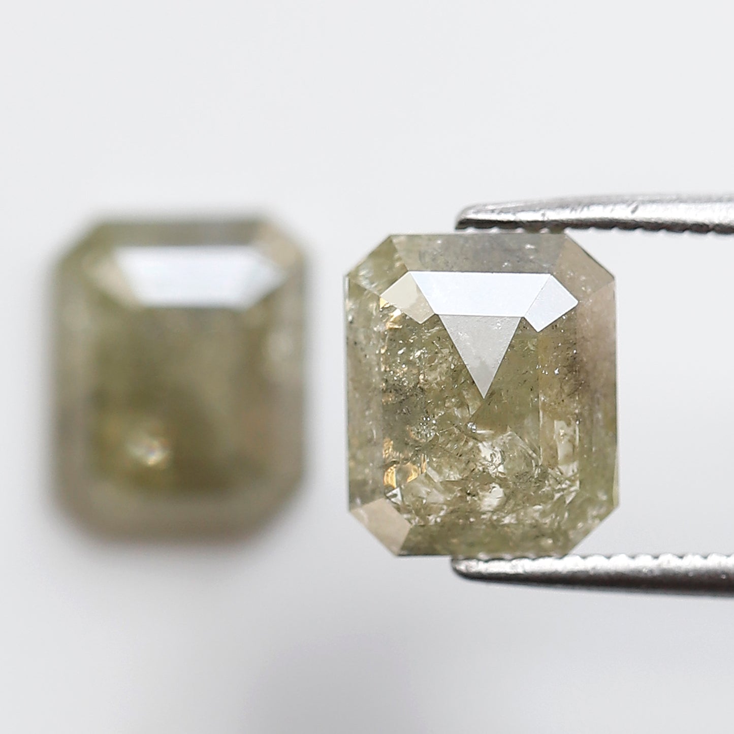 4.04 Ct Pair Of Emerald Cut Rustic Diamonds, Natural Greenish Gray Loose Diamonds, Ethical Conflict Free Stones for Earrings