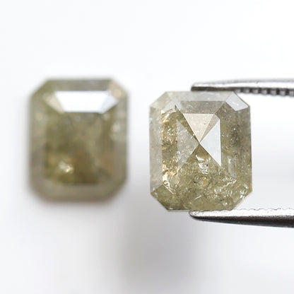4.04 Ct Pair Of Emerald Cut Rustic Diamonds, Natural Greenish Gray Loose Diamonds, Ethical Conflict Free Stones for Earrings