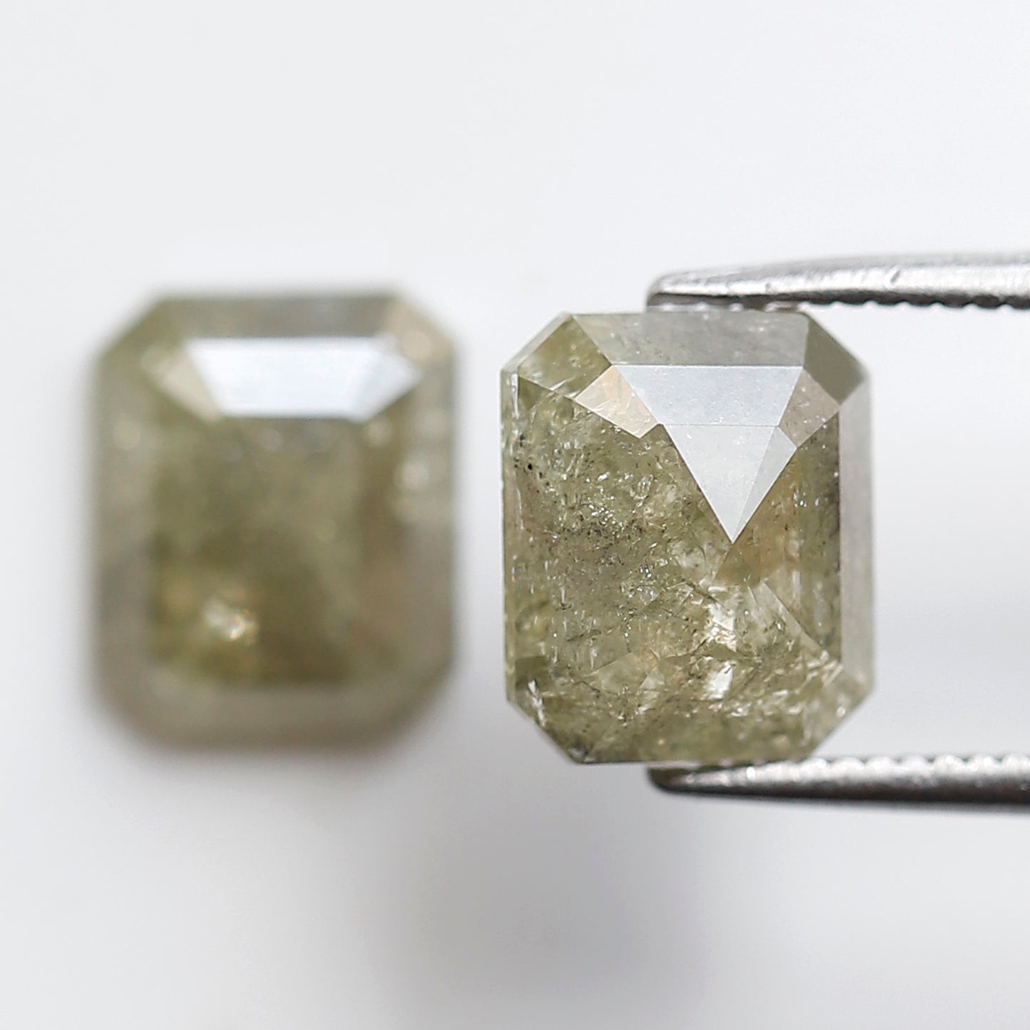 4.04 Ct Pair Of Emerald Cut Rustic Diamonds, Natural Greenish Gray Loose Diamonds, Ethical Conflict Free Stones for Earrings