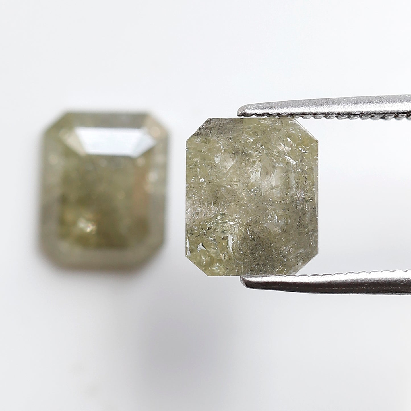 4.04 Ct Pair Of Emerald Cut Rustic Diamonds, Natural Greenish Gray Loose Diamonds, Ethical Conflict Free Stones for Earrings