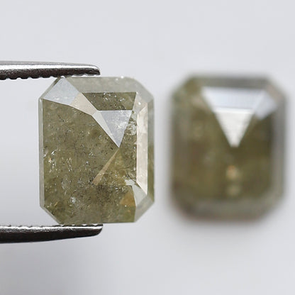 4.04 Ct Pair Of Emerald Cut Rustic Diamonds, Natural Greenish Gray Loose Diamonds, Ethical Conflict Free Stones for Earrings