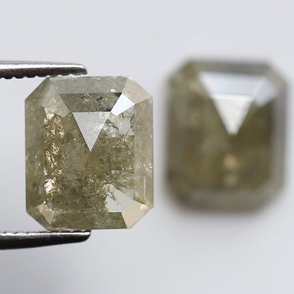 4.04 Ct Pair Of Emerald Cut Rustic Diamonds, Natural Greenish Gray Loose Diamonds, Ethical Conflict Free Stones for Earrings