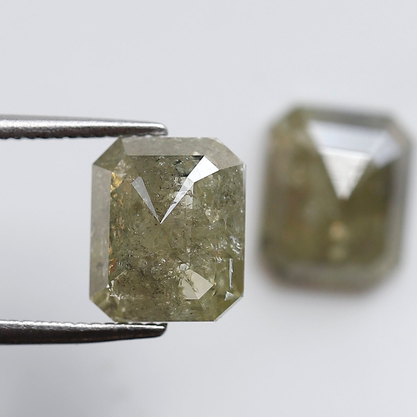 4.04 Ct Pair Of Emerald Cut Rustic Diamonds, Natural Greenish Gray Loose Diamonds, Ethical Conflict Free Stones for Earrings