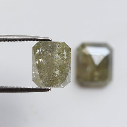 4.04 Ct Pair Of Emerald Cut Rustic Diamonds, Natural Greenish Gray Loose Diamonds, Ethical Conflict Free Stones for Earrings
