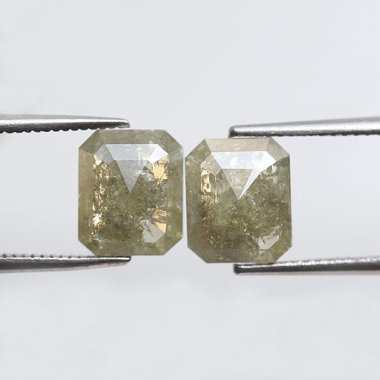 4.04 Ct Pair Of Emerald Cut Rustic Diamonds, Natural Greenish Gray Loose Diamonds, Ethical Conflict Free Stones for Earrings
