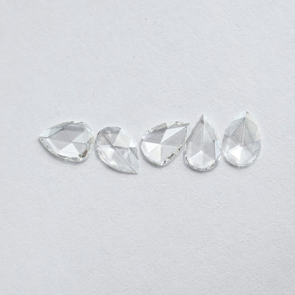 0.95 CT Pear Shape Rose Cut Diamonds Lot | 5 PCS Natural FG Color VS Clarity Loose Diamonds 5.80 MM