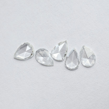 0.95 CT Pear Shape Rose Cut Diamonds Lot | 5 PCS Natural FG Color VS Clarity Loose Diamonds 5.80 MM