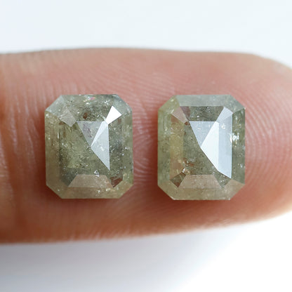 4.04 Ct Pair Of Emerald Cut Rustic Diamonds, Natural Greenish Gray Loose Diamonds, Ethical Conflict Free Stones for Earrings