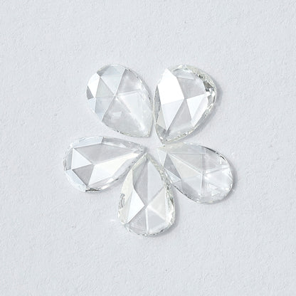 0.95 CT Pear Shape Rose Cut Diamonds Lot | 5 PCS Natural FG Color VS Clarity Loose Diamonds 5.80 MM