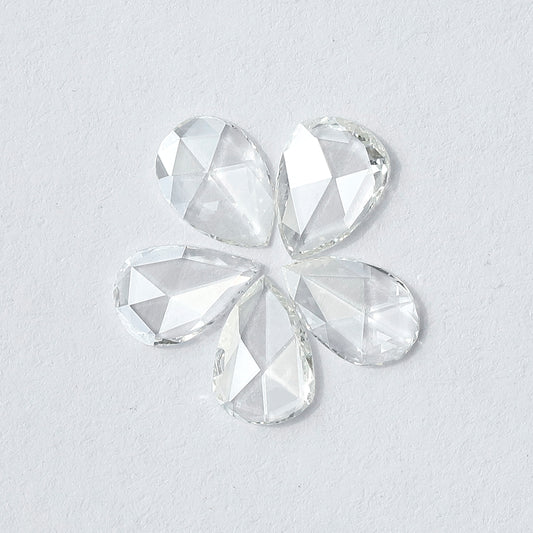 0.95 CT Pear Shape Rose Cut Diamonds Lot | 5 PCS Natural FG Color VS Clarity Loose Diamonds 5.80 MM