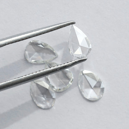 0.95 CT Pear Shape Rose Cut Diamonds Lot | 5 PCS Natural FG Color VS Clarity Loose Diamonds 5.80 MM