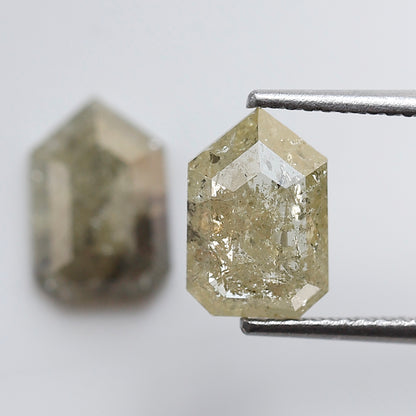 Bullet Cut Rustic Diamond Pair 3.06 Carat, Yellowish Gray Geometric Loose Diamonds 9.30x6.40 mm for Earrings or Custom Jewelry