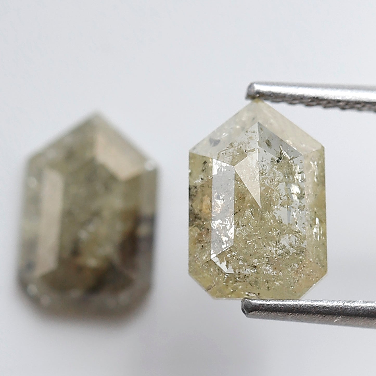 Bullet Cut Rustic Diamond Pair 3.06 Carat, Yellowish Gray Geometric Loose Diamonds 9.30x6.40 mm for Earrings or Custom Jewelry