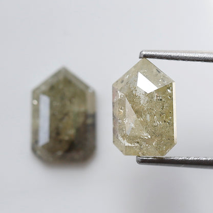 Bullet Cut Rustic Diamond Pair 3.06 Carat, Yellowish Gray Geometric Loose Diamonds 9.30x6.40 mm for Earrings or Custom Jewelry