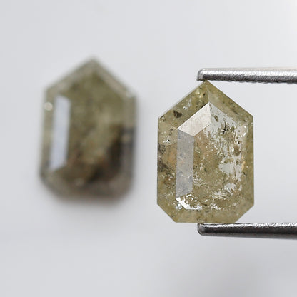 Bullet Cut Rustic Diamond Pair 3.06 Carat, Yellowish Gray Geometric Loose Diamonds 9.30x6.40 mm for Earrings or Custom Jewelry