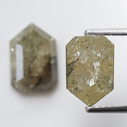 Bullet Cut Rustic Diamond Pair 3.06 Carat, Yellowish Gray Geometric Loose Diamonds 9.30x6.40 mm for Earrings or Custom Jewelry