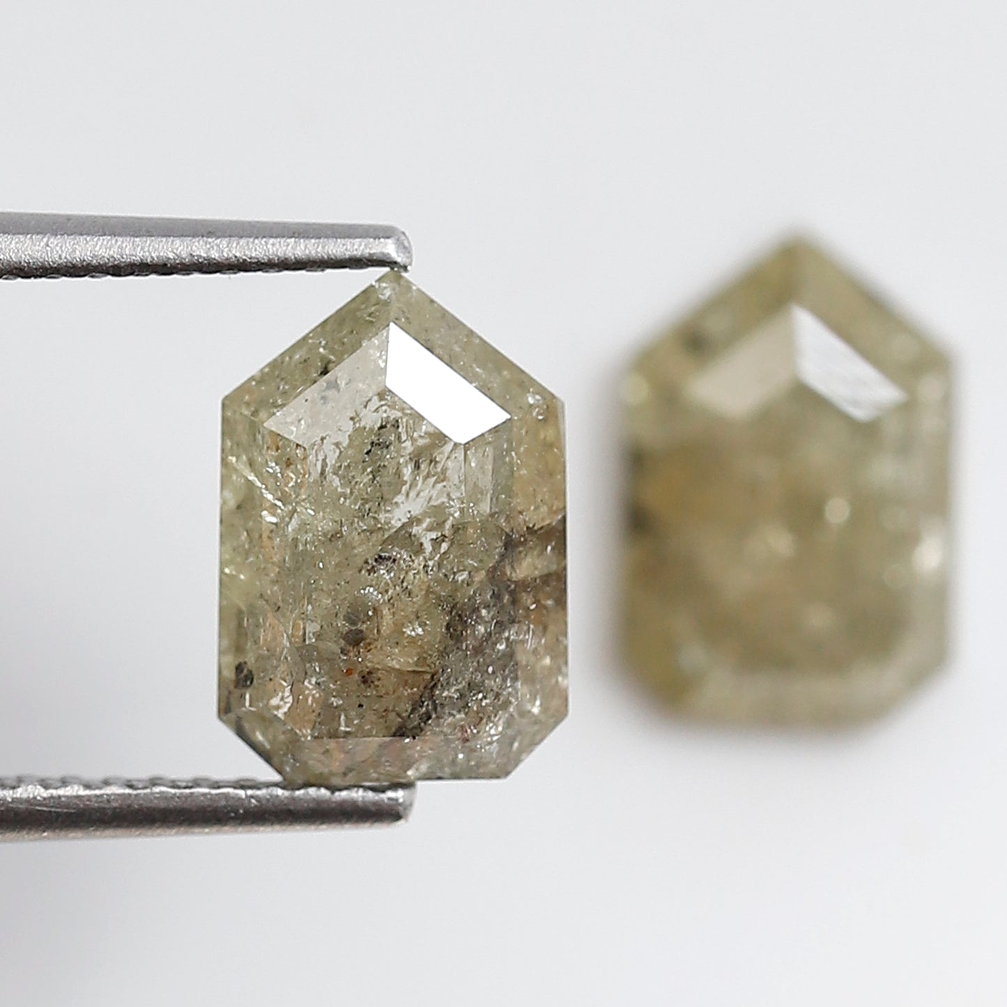 Bullet Cut Rustic Diamond Pair 3.06 Carat, Yellowish Gray Geometric Loose Diamonds 9.30x6.40 mm for Earrings or Custom Jewelry