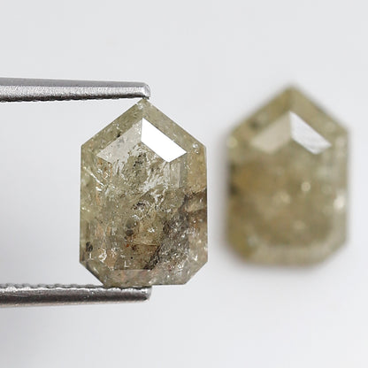 Bullet Cut Rustic Diamond Pair 3.06 Carat, Yellowish Gray Geometric Loose Diamonds 9.30x6.40 mm for Earrings or Custom Jewelry