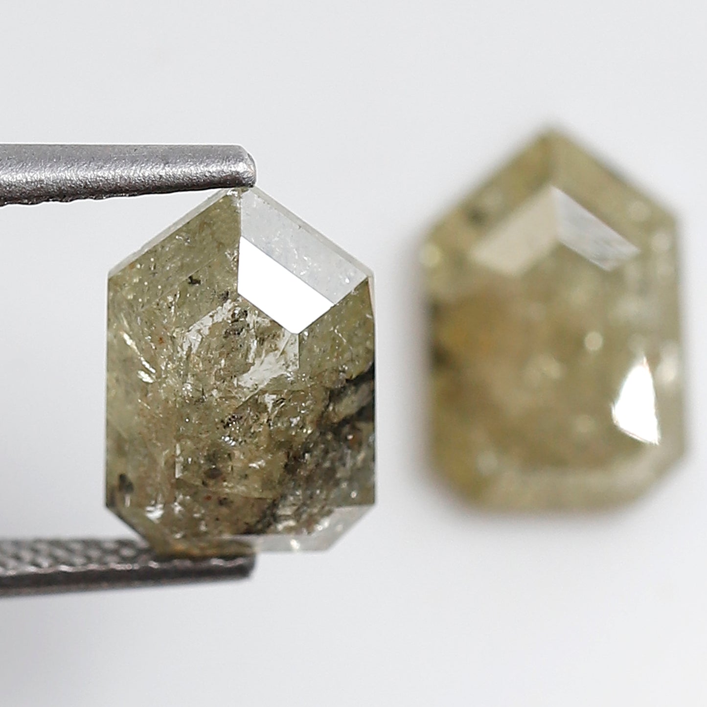 Bullet Cut Rustic Diamond Pair 3.06 Carat, Yellowish Gray Geometric Loose Diamonds 9.30x6.40 mm for Earrings or Custom Jewelry